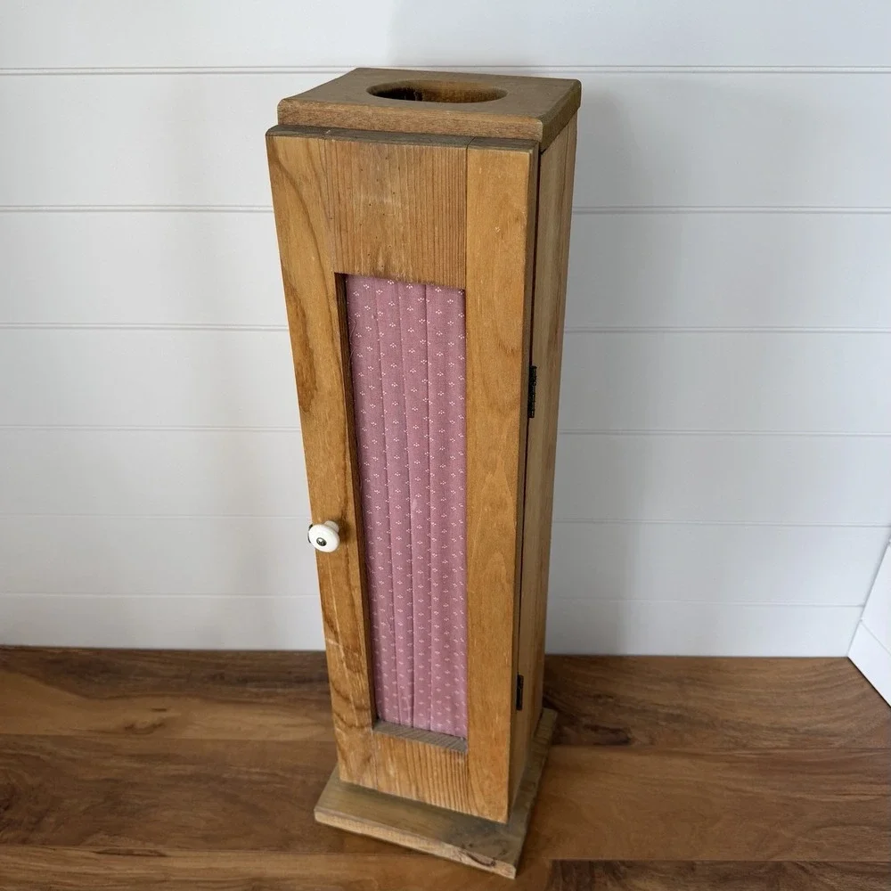 VTG 80's  Wood Toilet Paper Cabinet Holder Cottage Grannycore Farmhouse Bath